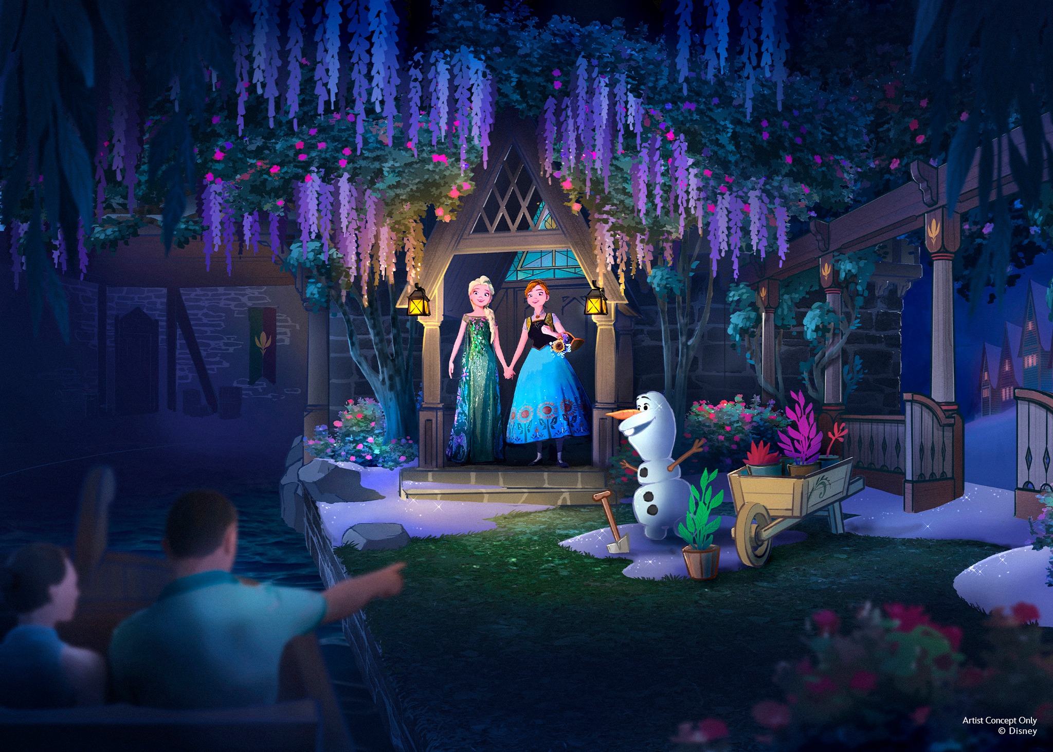 Concept art van de Frozen Ever After bootattractie in World of Frozen