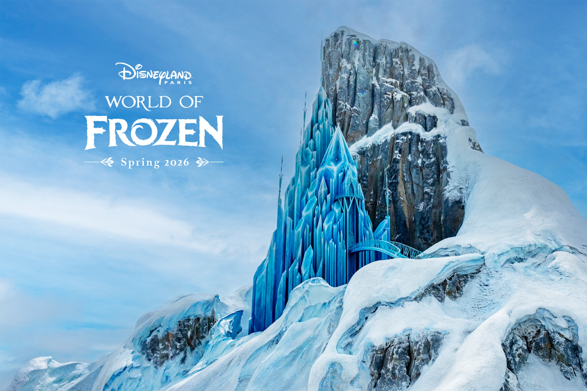 Officiële visual die de opening van World of Frozen in 2026 bevestigt