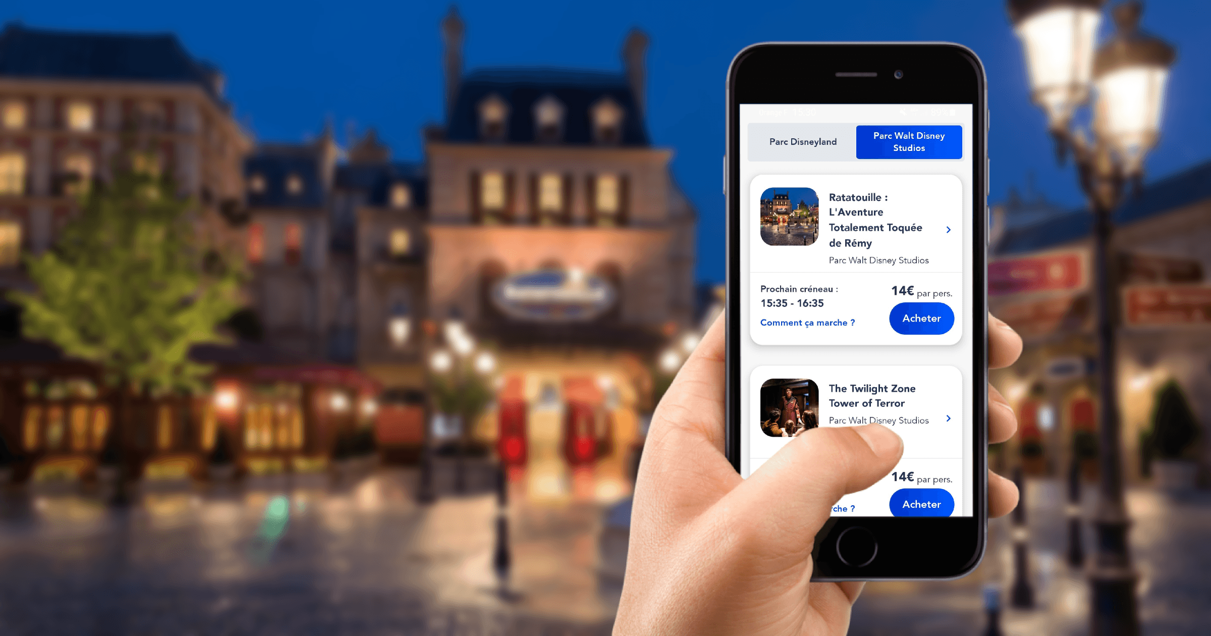 Disneyland Paris-app met scherm voor Premier Access boeken