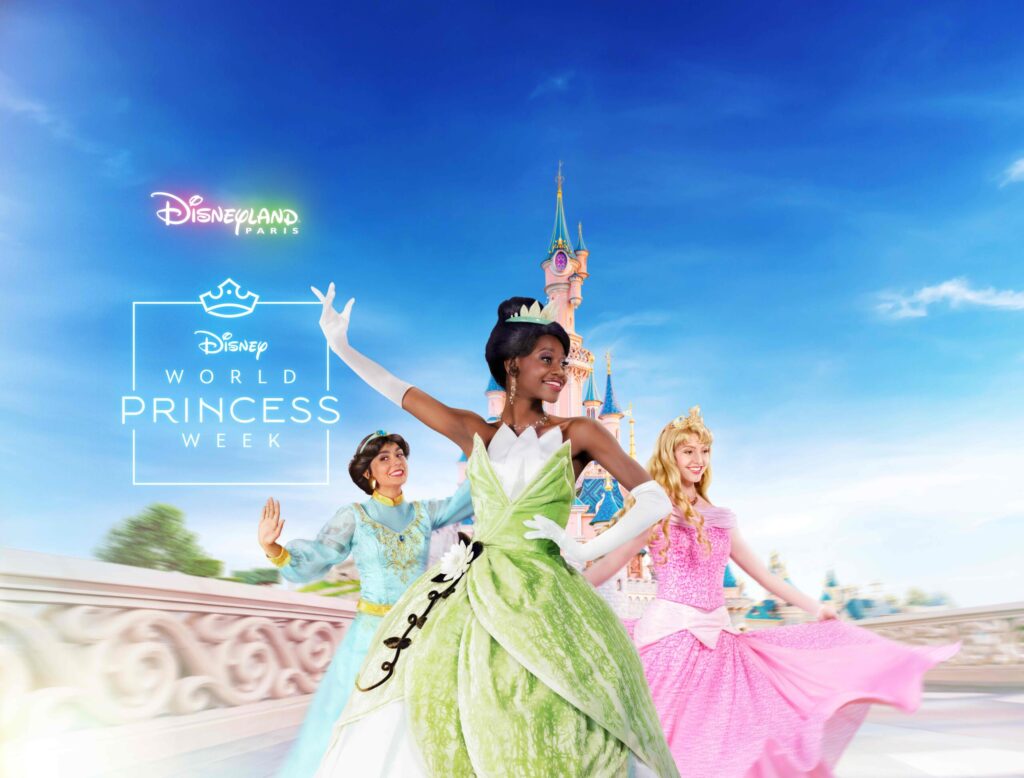 Disney Princess Week in Disneyland Paris met Tiana, Jasmine en Aurora voor het kasteel
