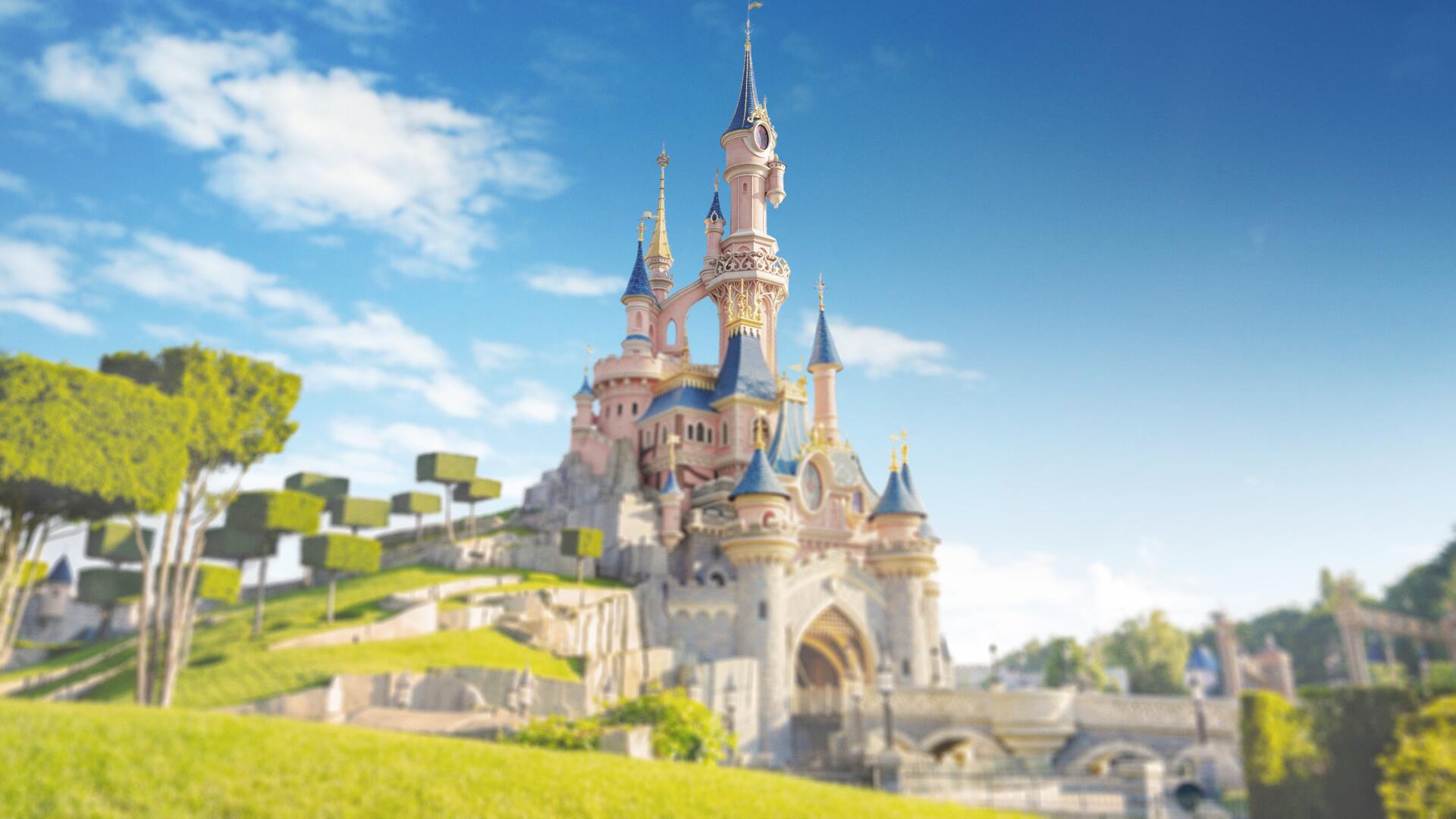 Overzicht van Disneyland Park met kasteel