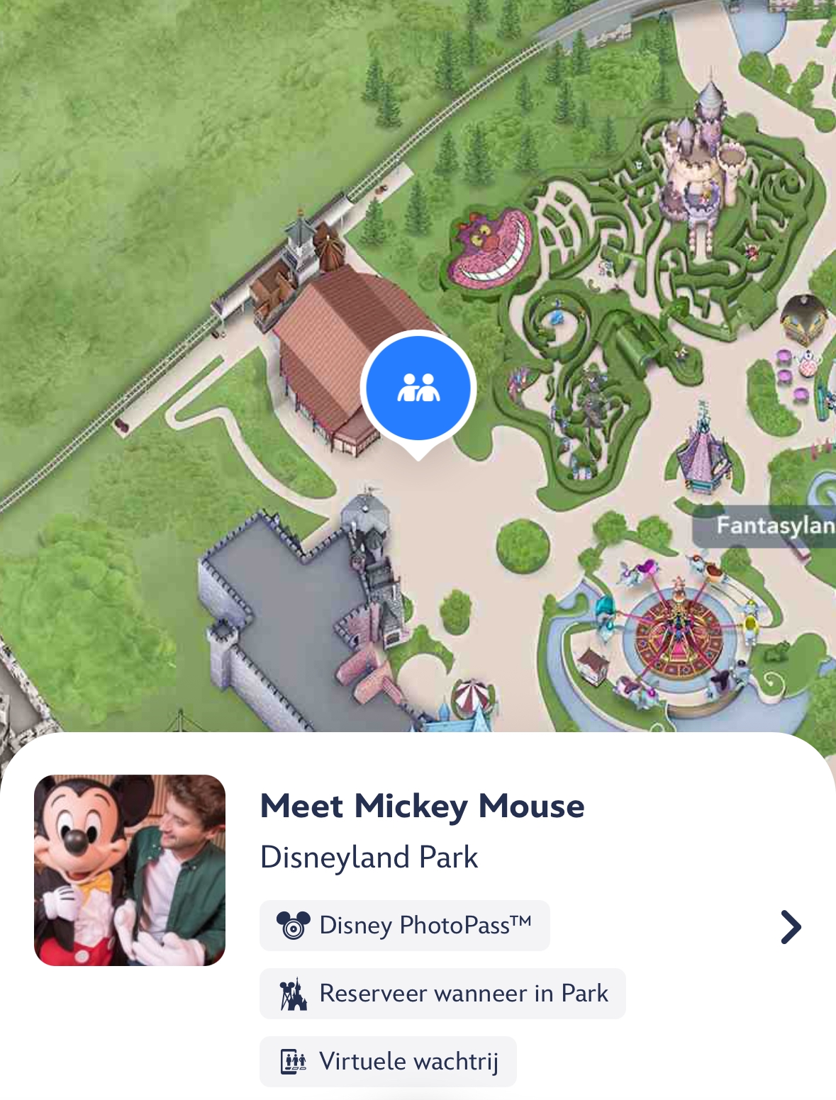 Locatie van Meet Mickey Mouse op de Disneyland Paris parkkaart in de app
