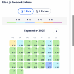 Voorbeeld van de Disneyland Paris prijsschatting-kalender met ticketprijzen per datum