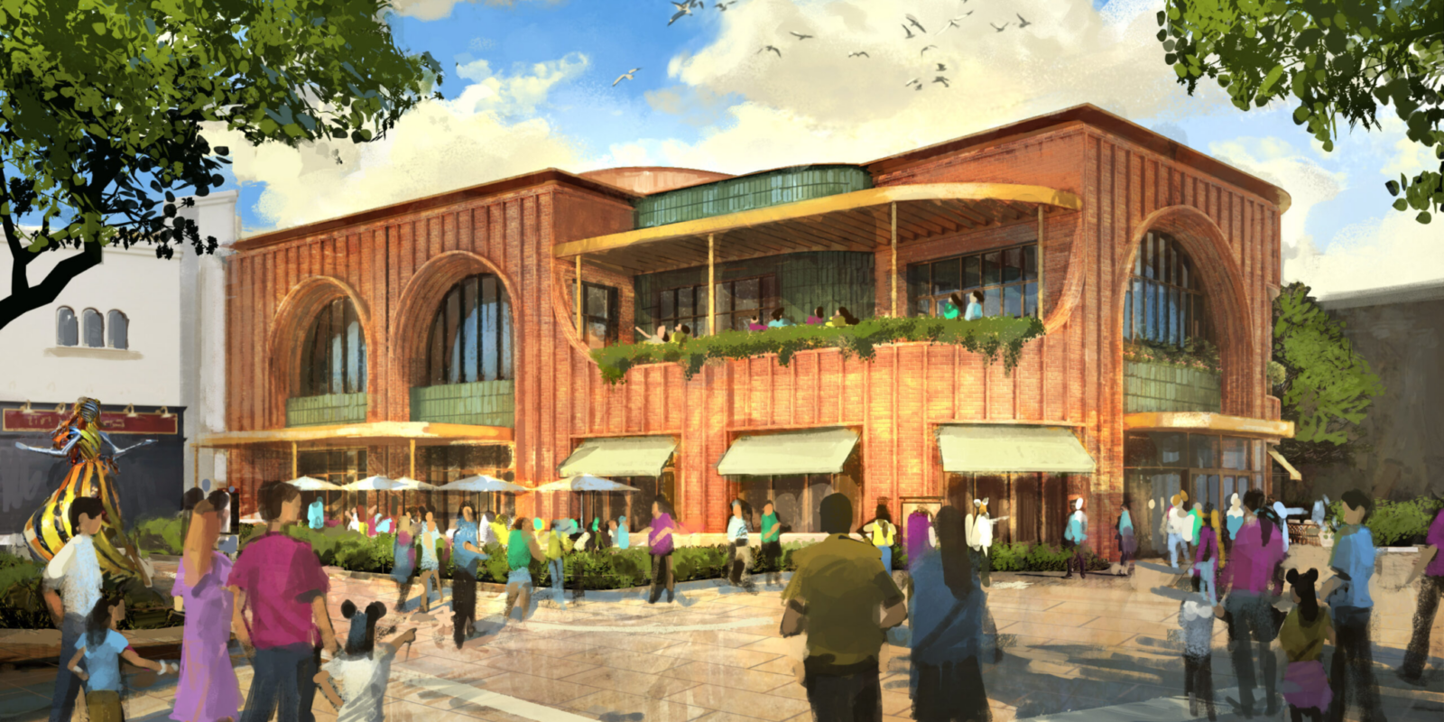 Artist impression van het nieuwe restaurant Casa Giulia in Disney Village, Disneyland Paris