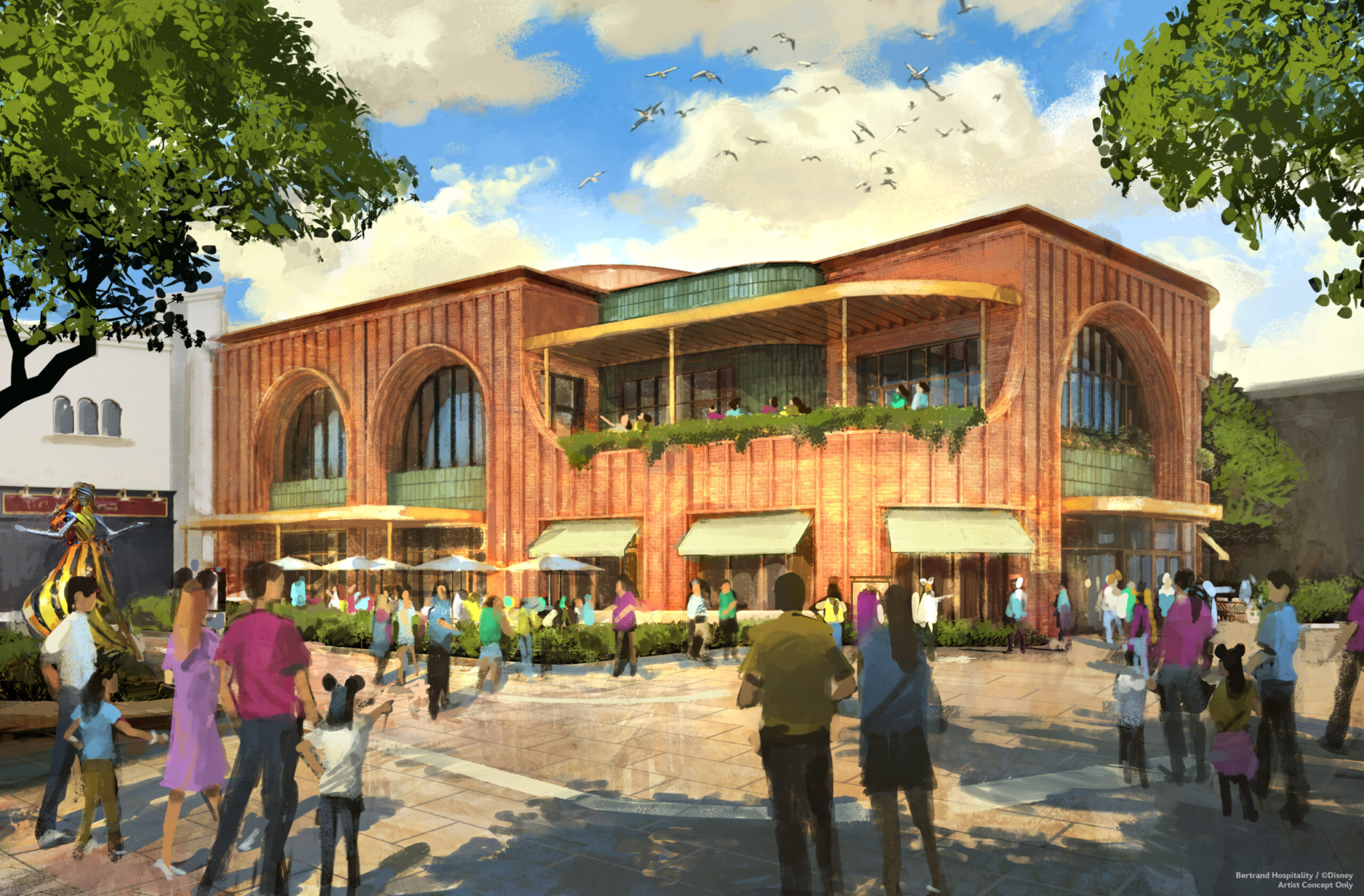 Artist impression van het nieuwe restaurant Casa Giulia in Disney Village, Disneyland Paris